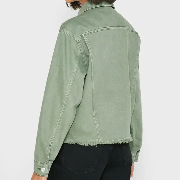 TOPSHOP Khaki Denim Raw Hem Oversized Jacket